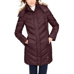 Kenneth Cole Puffer Coat Plum Women’s Medium Petite Quilted Hood-Down Jacket NWT